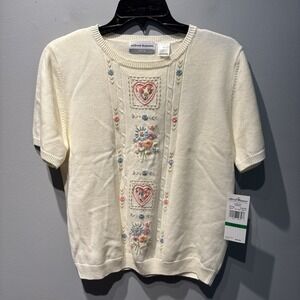 Alfred Dunner Country Garden Ivory Sweater  Short Sleeve SZPL‎ Cottagecore
